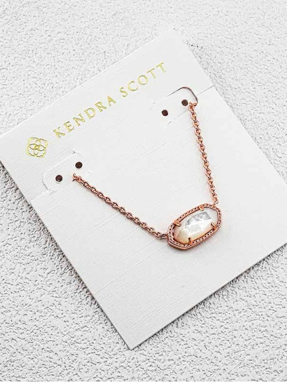 Kendra Scott Rose Gold Necklace with Iridescent White Stone